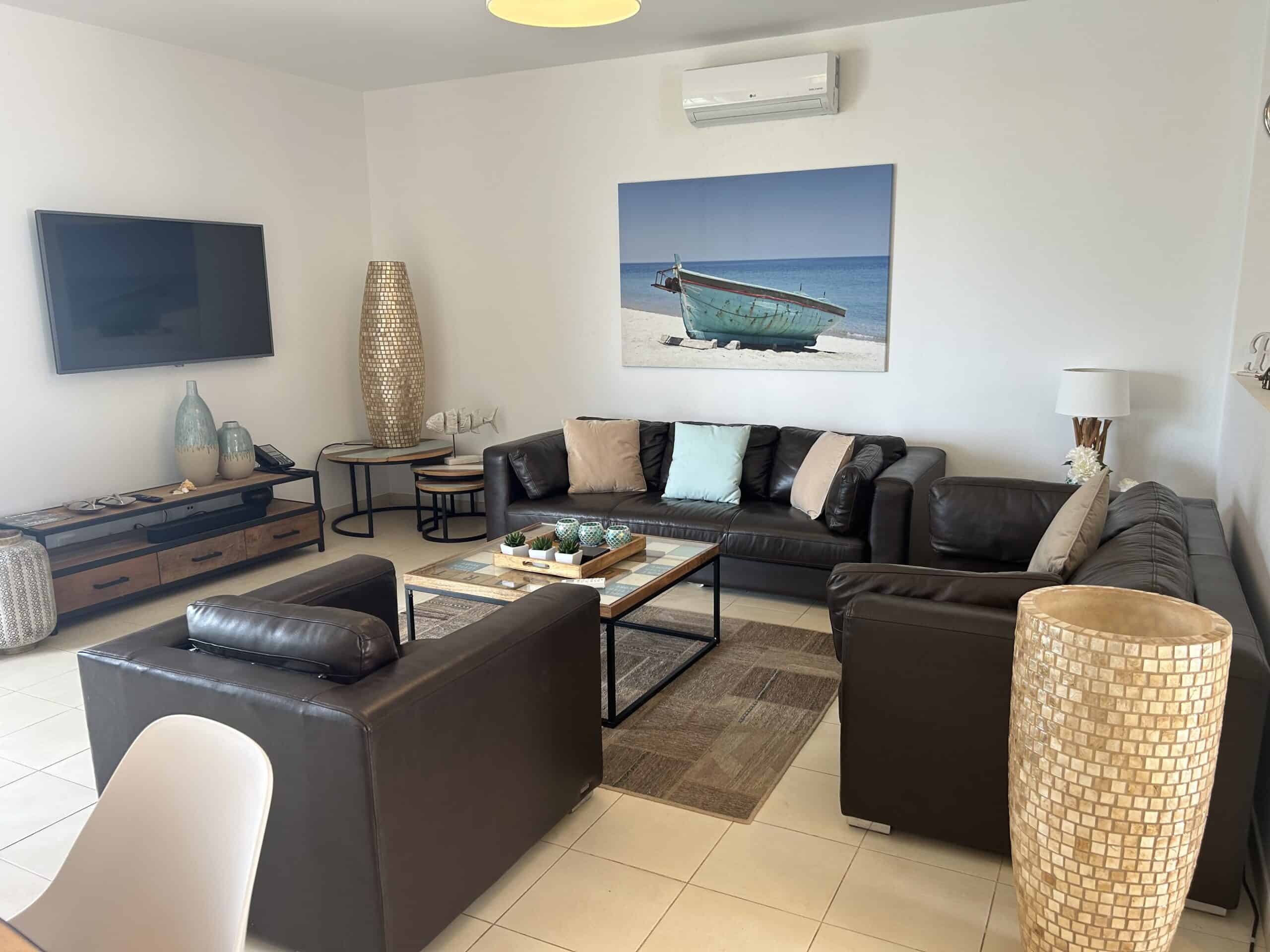 Cape Verde Properties – Spectacular 4-Bed Beachfront Villa at Tortuga Beach Resort, Sal - Living Room View