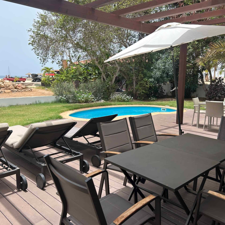 Cape Verde Properties – Spectacular 4-Bed Beachfront Villa at Tortuga Beach Resort, Sal - garden and pool view