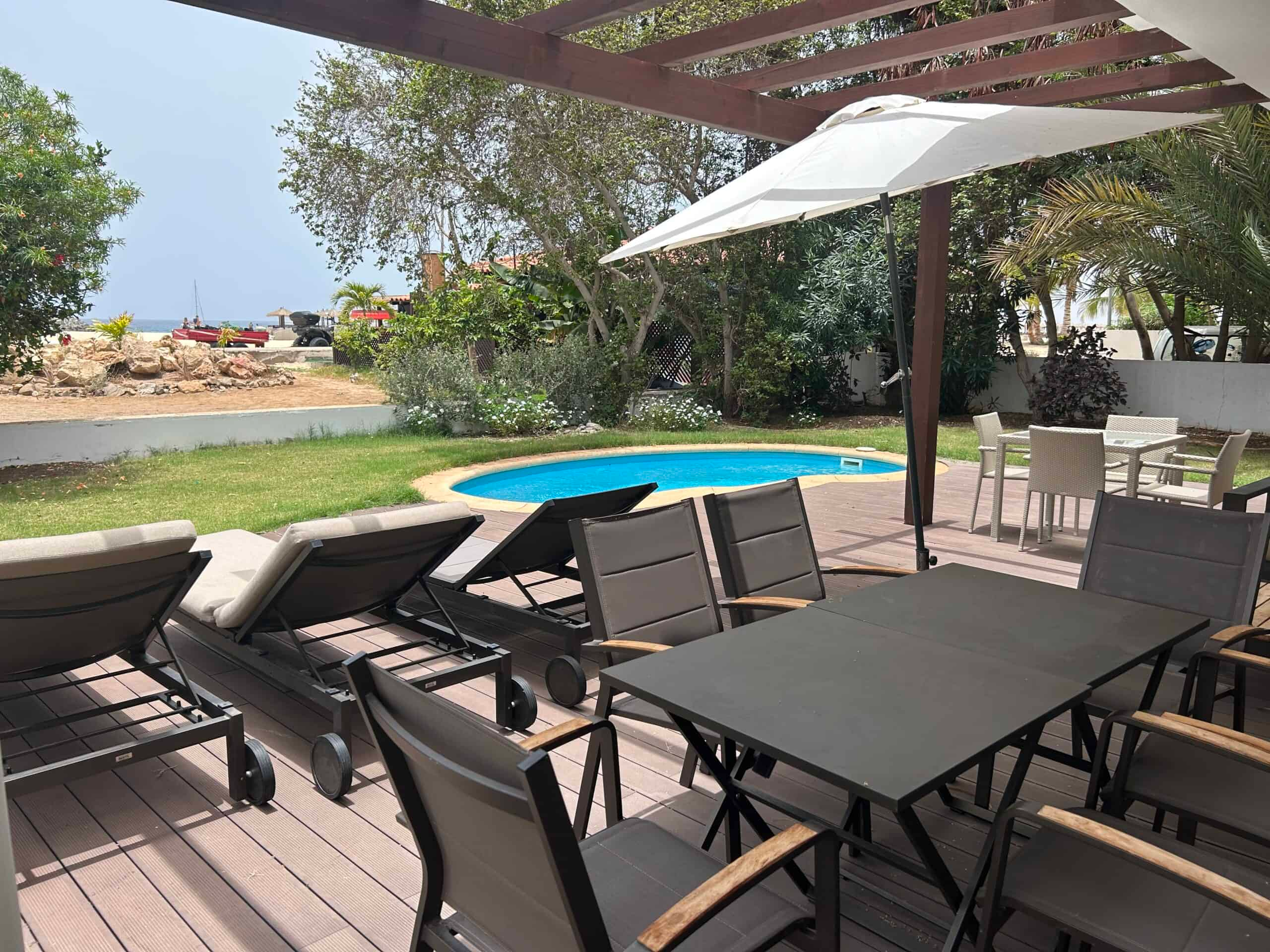 Cape Verde Properties – Spectacular 4-Bed Beachfront Villa at Tortuga Beach Resort, Sal - garden and pool view