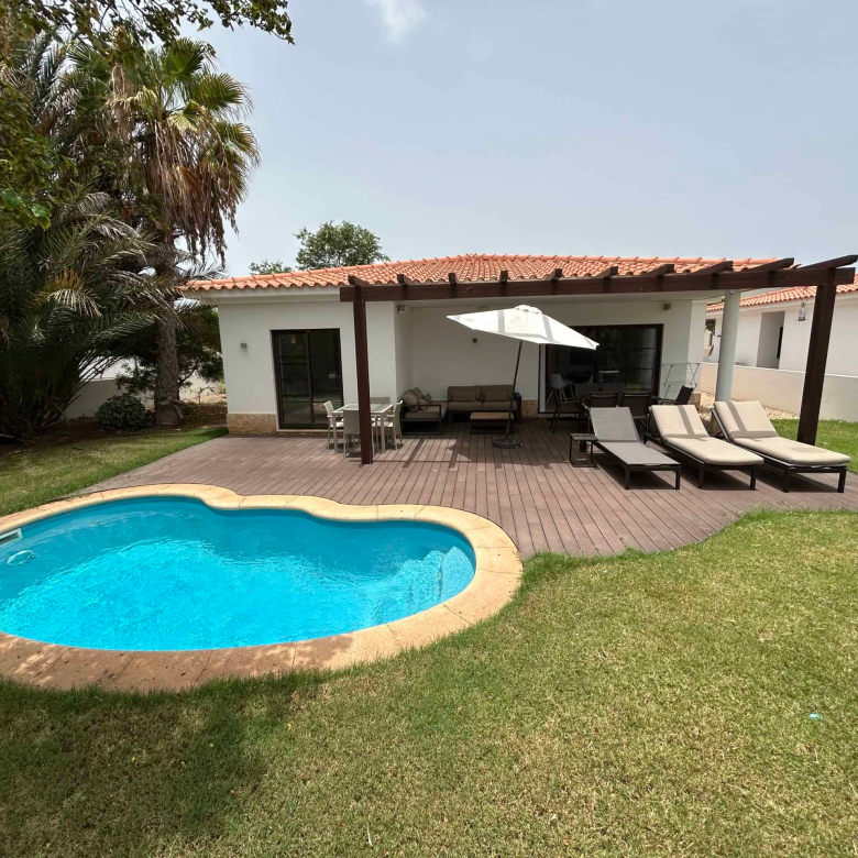Cape Verde Properties – Spectacular 4-Bed Beachfront Villa at Tortuga Beach Resort, Sal - garden and pool view