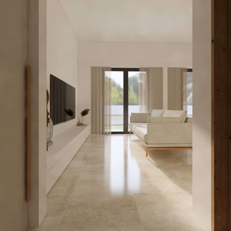 Cape Verde Properties – New 2-Bed Apartments at Alioth Development, Santa Maria - living room and hallway view